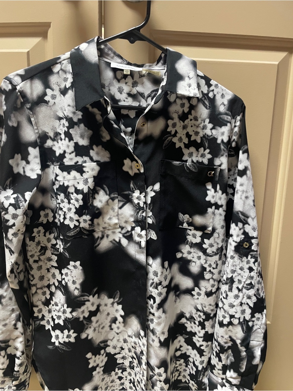 Calvin Klein Black and White Floral Button-Down Shirt